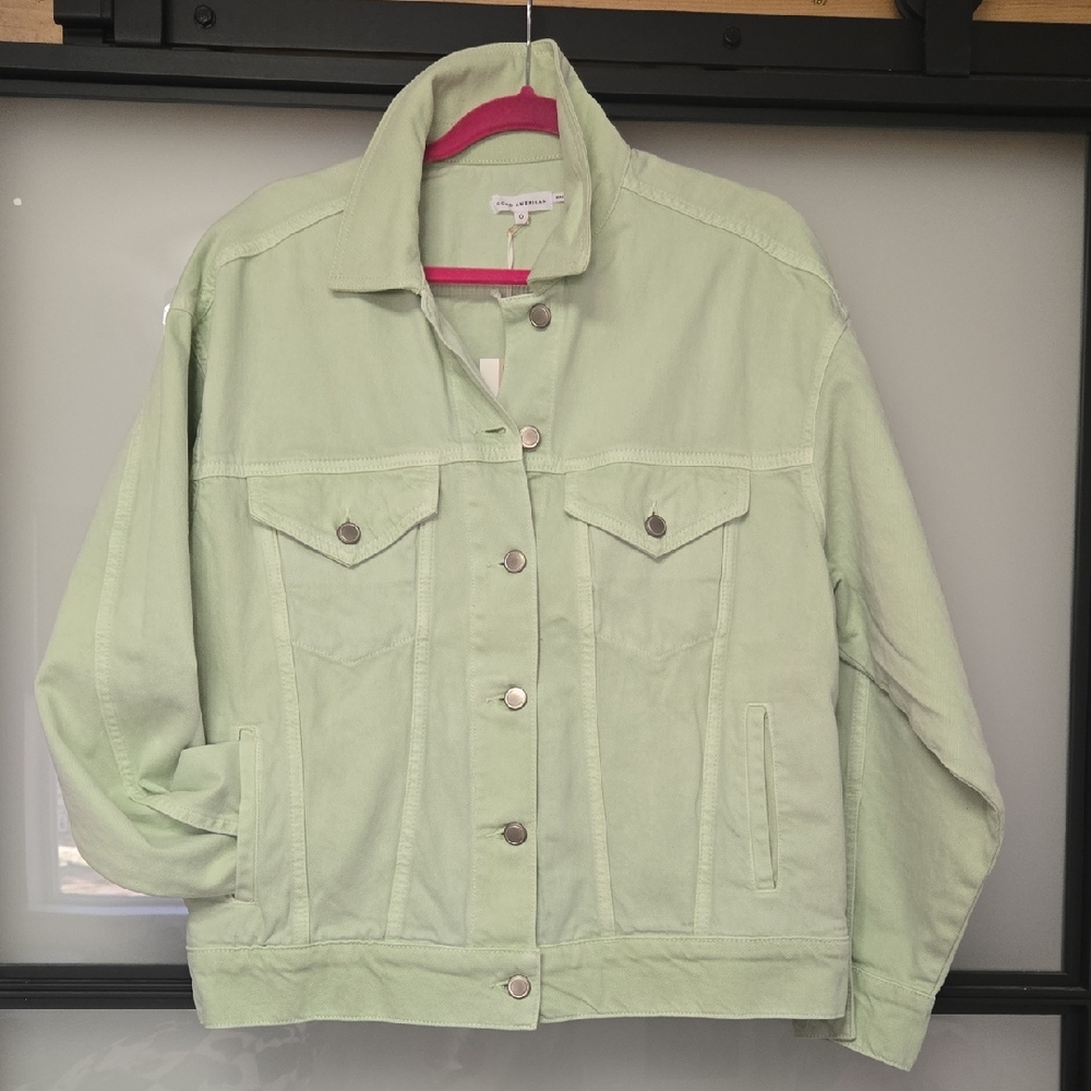 NWT GOOD AMERICAN MINT DENIM JACKET. SZ 0